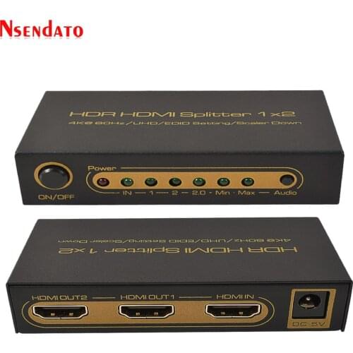 1 In 2 Out 4K UHD HDR HDMI Adapter Splitter 1X2 4Kx2K 60Hz HDMI Switcher Converter For DTS Dolby 3D 1080p 4K HDTV Monitor DVD