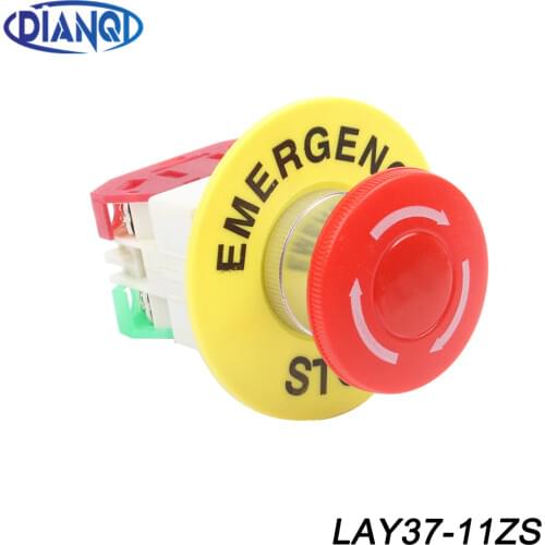 Plastic 1NO 1NC Emergency Stop Push Button Switch Latching Self Lock DPST Mushroom Cap AC 600V 10A Switch Button
