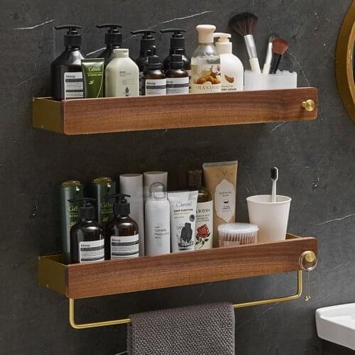 Bathroom Shelf Bath Storage Holder Walnut Towel Rack Brush Gold Square Bath Shower Shelf Bath Shampoo Holder Bathroom Hardware
