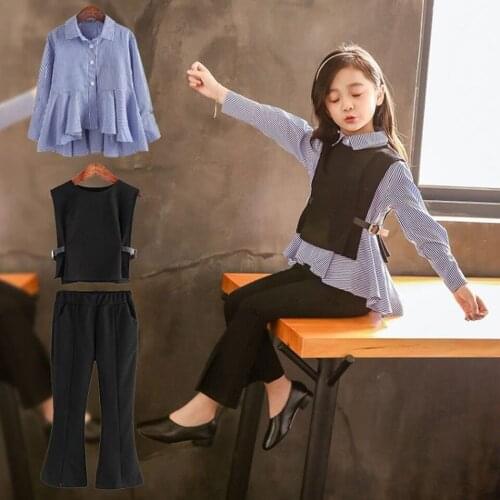 Casual New Striped T-shirt+Vest+Pant 3Pieces Set For 2021 Spring Autumn Toddler Girls Clothes Cute Kids Clothing For Girls 4-13