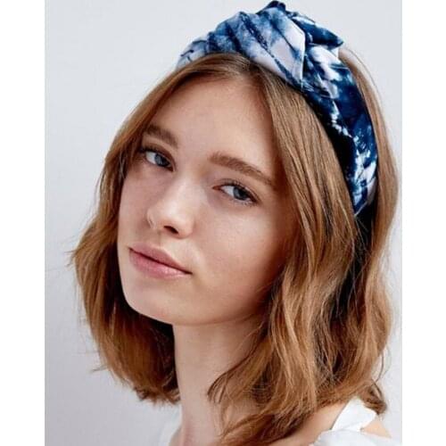 New Fashion Tie Dye Color Fabric Knotted Headband For Women Wide Brimmed Female Hairband Vintage Big Knot Hair Accessories