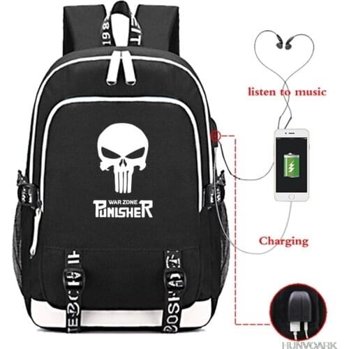 Punisher Backpack USB Charge schoolbag For teenager teenagers backpack to school bags Students Mochilas book bag for boys girls