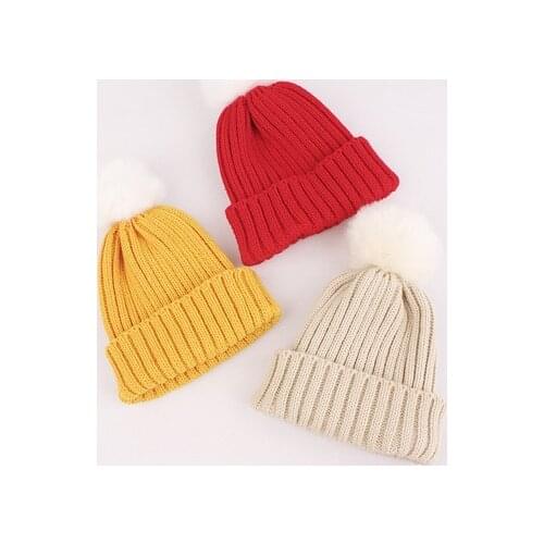 1-6 Years Kids Girls lovely kintted Pompon Beanies Boy Winter Caps Baby Warm Fur Knit Beanie Newborn Hat Fleece Crochet Caps