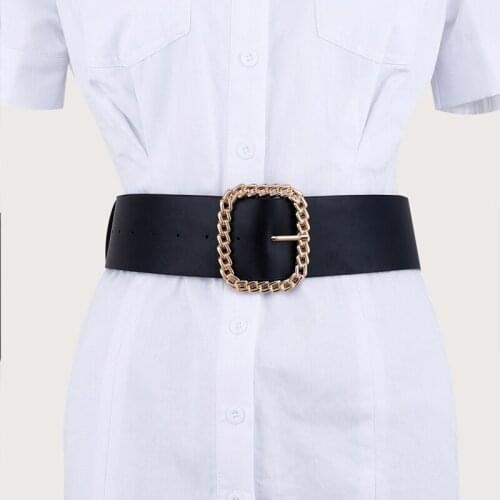 PU Leather Wide Belt Women Square Buckle Pin Buckle Black Belts Female Black Strap Ladies Waistband