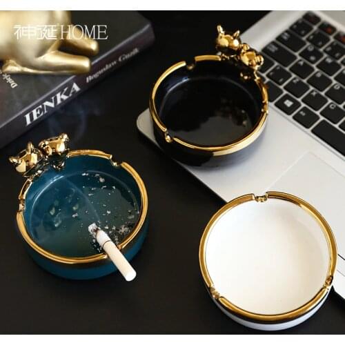 Nordic Light Luxury Gold Outline Ceramics Ashtray Household Coffee Table Decoration Ornaments