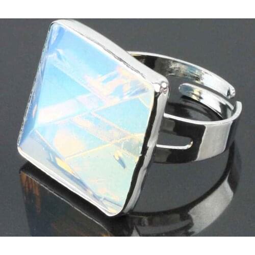 TUMBEELLUWA 1Lot (5Pc) Opalite Stone Pyramid Ring Adjustable Healing Reiki