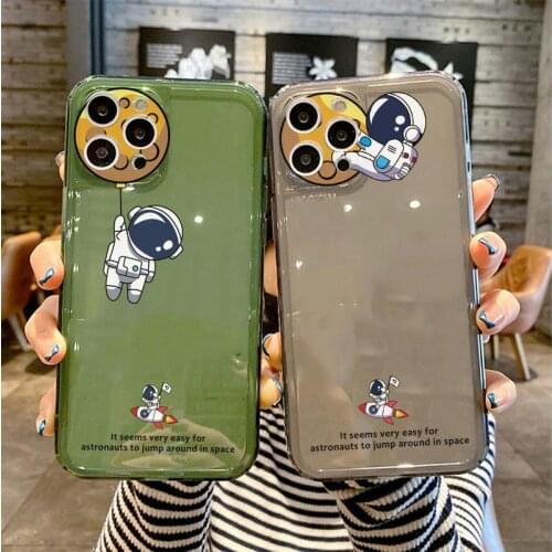 Funny Cartoon Emerald Astronaut Phone Case For iPhone 12 11 Pro XS MAX X 7 XR SE2020 8 6Plus Transparent Cover Matte Fundas