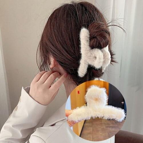 Autumn Winter Women Elegant Colorful Soft Plush Hair Claws Back Hair Clips Headband Sweet Hair Decorate Fashion Hair Accessories
