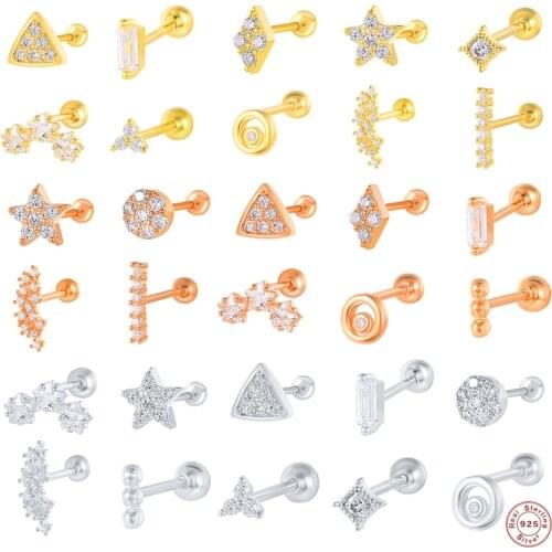 CANNER Piercing Aretes 925 Sterling Silver Mini Small Stud Earring For Women Irregular Bling Zircon Cartilage Ear Bone Buckle