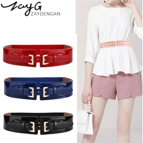 ZAYG women belt fashion womens elastic elastic wide belt alloy pin buckle candy color women waist leather dress Women belt