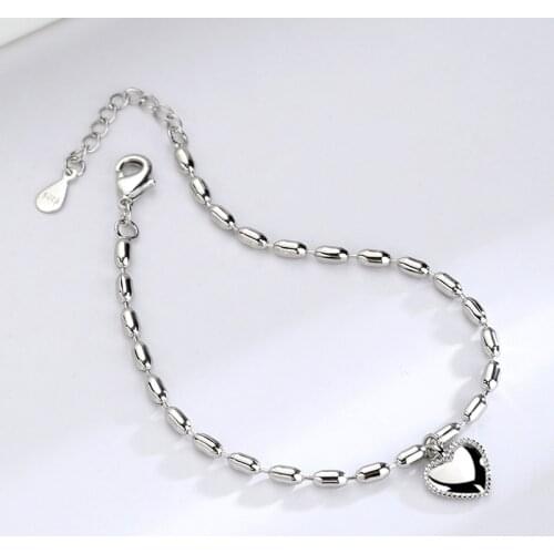 Trendy Smooth Love Heart Charm Bracelet For Women 925 Sterling Silver Beads Chain Bracelets Jewelry Valentines Day