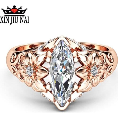 White Crystal Hollow Flower AAA Cubic Zirconia CZ Fashion Jewelry Classic Hollow Design Lady Ring Birthday Gift womens rings