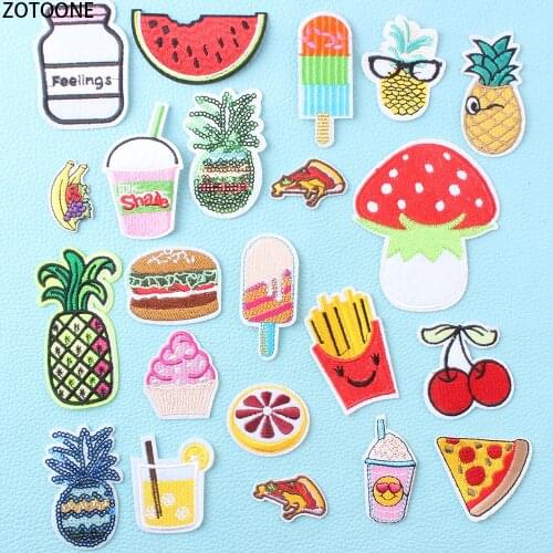 ZOTOONE Colorful Foods Pizza Patch for Clothing Embroidered Clothes Patches Applications Jacket Badges Sticker Sequin Applique E