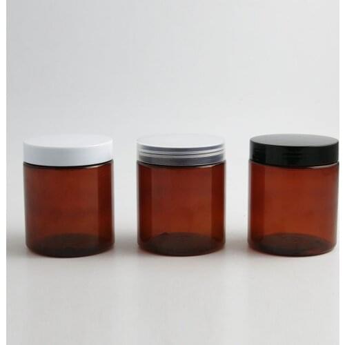 30 x Round Cosmetic Cream Jar with Plastic Lids PET Amber Black Bottle Makeup Sample Packaging Lotion Big Container 250g 250ml