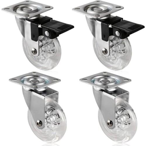 4 x Heavy Duty 75mm Swivel Castor Wheels Trolley Furniture Caster with Brakes - Load Capacity 100kg Per Wheel (Set of 2 x Swivel