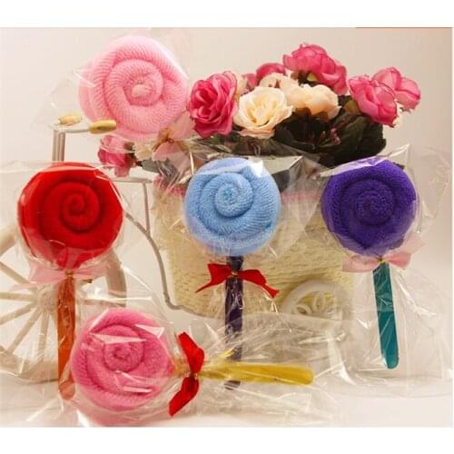 50pcs/lot candy color fiber cute lollipop towel cake gift baby shower birthday favor party lovely wedding party gifts