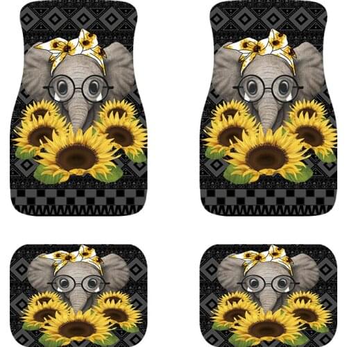 Car Floor Mat Custom Sunflower elephant background womens 4-piece all-weather general purpose front and rear floor mat SUV. Hon