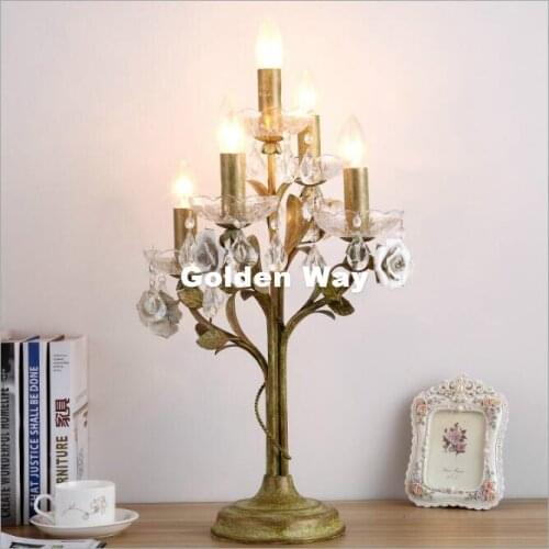 Free Shipping Floral 5 Lights D35cm Crystal Table Lamps Girl Room Crystal Table Lights Living Room Bedroom Decorative Table Lamp