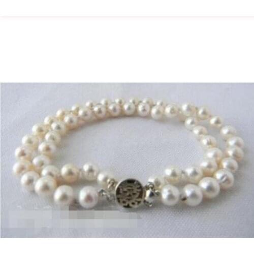 2Strands 8'' 6mm White Round Freshwater Pearl Silver Clasp Bracelet