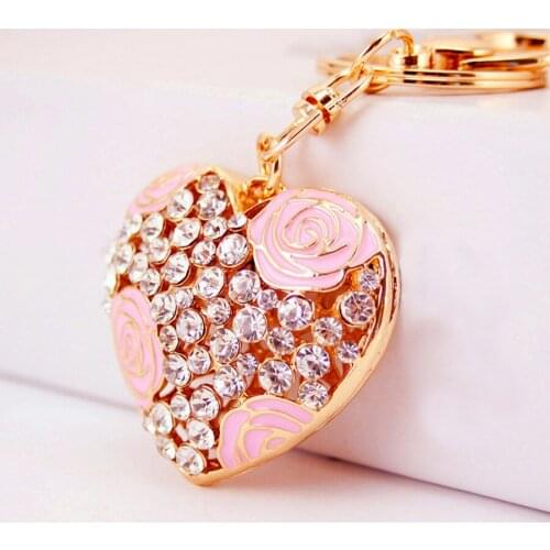 Excellent Crystal Heart Keychain Crystal Keyring Zinc Alloy Bag Charms Keyfobs Fashion Car Buckle Accessories Gift R106