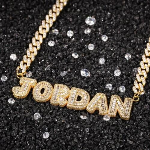 1 Necklace Baguette Letters With 9mm Iecd Out Cuban Chain Zircon Pendant Gift Hip Hop custom jewelry necklace personalised