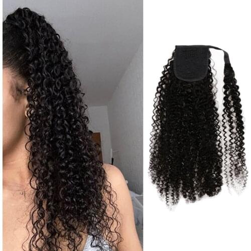 Kinky Curly Brazilian Human Hair Wrap Around Ponytail Clip In Ponytail Human Hair Extensions 100G/Set Remy Hair For Black Women