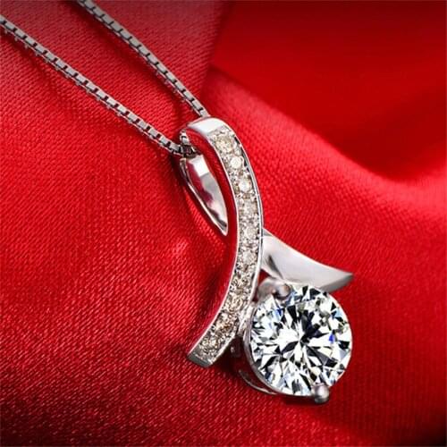 Pure Silver Necklaces For Women Cubic Zirconia Pendant & Necklace Chain Choker Collier Mujer Wedding Jewelry Accesories Gifts