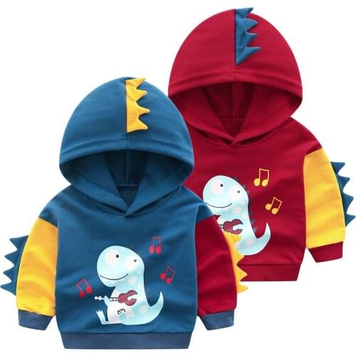 2019 New Spring Baby Boys Hooded Outerwear Children Kids Cartoon Dinosaur Sweater Casual Boys High Quality Jumper Hot Sale