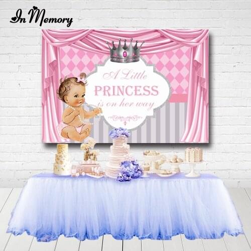 InMemory Pink Curtain Crown Baby Shower Newborn Backdrops Photo Studio A Little Princess Is On The Way Photography Backgrounds