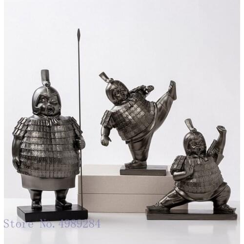 Chinese Resin Crafts Ornaments Soldier Terracotta Warriors Warrior Martial Arts Cartoon Character Statue Retro Home Decoration