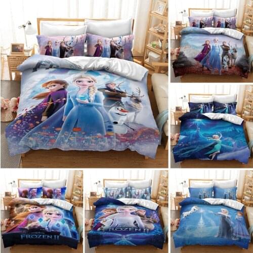 Disney Cartoon Frozen 2 Princess Elsa Anna Kawaii Bedding Set Luxury 3D Printing Duvet Cover Set Pillowcase Bedding Home Decor
