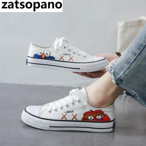 Zat Women sneakers 2021 new arrivals fashion lace-up black/white women shoes solid sewing shallow casual canvas shoes women