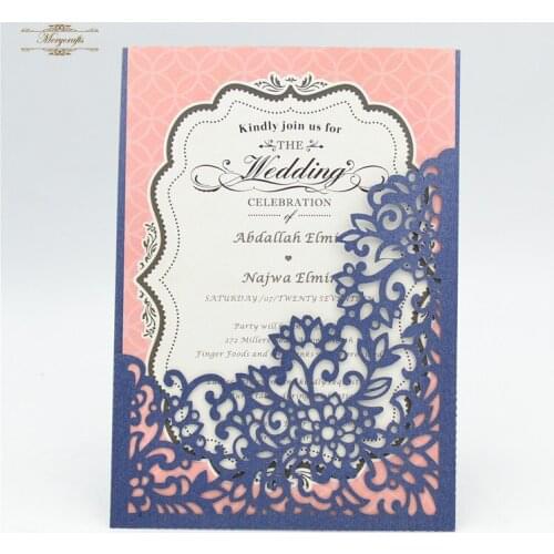 Laser cut floral wedding invitation card luxurious wedding envelope pocket