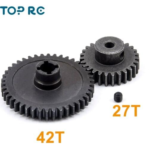 Metal Diff Main Gear 42T + Motor Gear 27T for RC 1/18 WLtoys A949 A959 A949 A959 A969 A979 RC Car Buggy Upgrade Parts