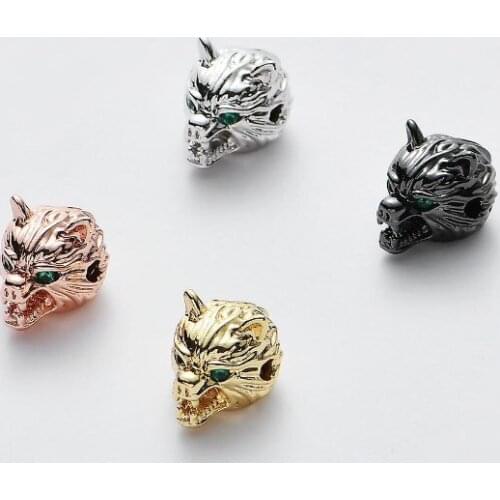 21mm Wolf head micro pave cz zircon cubic zirconia beads DIY Copper necklace bracelet connectors accessories ewr2