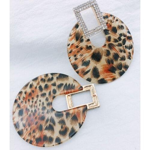 Fashion Round Leopard Earrings Acrylic Acetate Plate Rhinestone Earrings Jewelry Geometric Party Exaggerate For Women