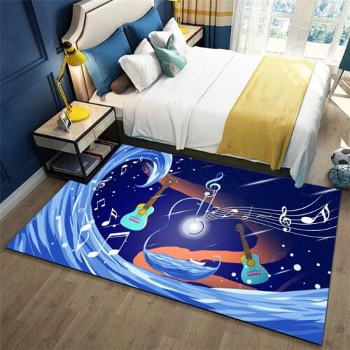 Cartoon Blue Gitar Carpet Star Childrens Room Bedroom Area Rugs Baby Crawling Mat Boy Soft Living Room Rugs Home Decorative