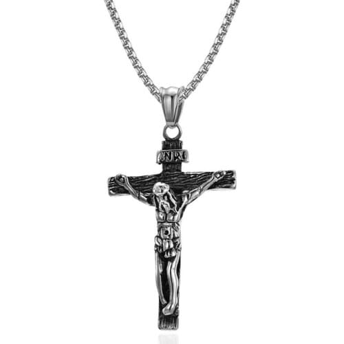Stainless Steel Mens Christ Jesus Cross Vintage Pendant Necklace Jewelry Gift For Him with Chain