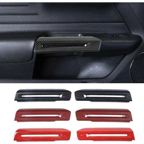 Interior Door Handle Cover Decoration Trim Fit for Ford Mustang 2015+ Car Accessories ABS Red Carbon Fiber