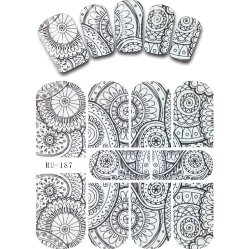 UPRETTEGO NAIL ART BEAUTY WATER DECAL SLIDER NAIL STICKER FLOWER BLACK BUTTERFLY NEWS PAPER SNAKE SKIN RU187-192