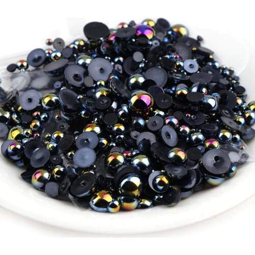 About 1000Pcs Black ABS Pearl Imitation Beads Flatback Half Ball Garment/Wedding/Clothes/Nail Art Phone Decoration