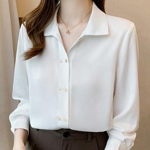 Autumn Turn Down Collar Chiffon Blouse Shirt Tops Long Sleeve White Blouse Women Blusas Mujer De Moda 2021 Shirts Blouses F161