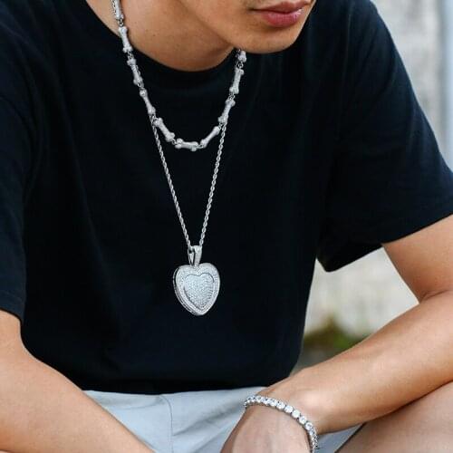 Full Zirconia Iced Out Heart Pendant Necklace For Mens Hip hop Jewelry Bling Pendant Necklace With Tennis Chain Fashion Gift