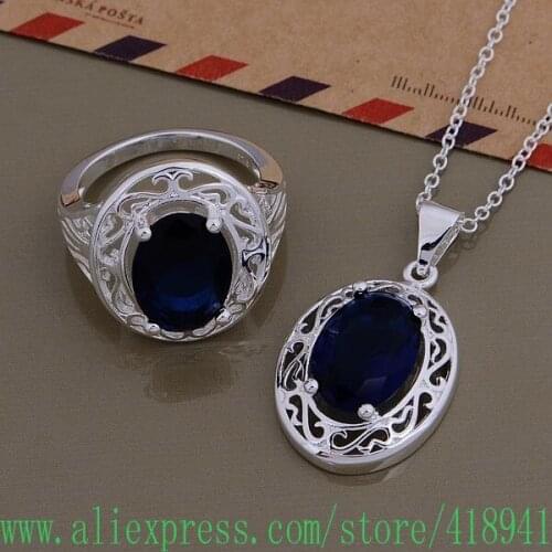 Silver Plated Jewelry Sets Ring 376 + Necklace 880 /erdanika bsfakjma AS547