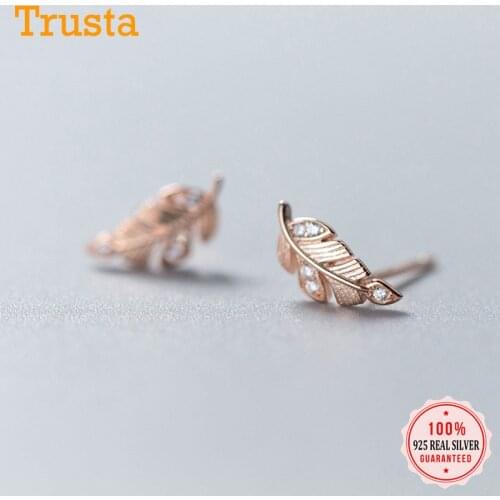Trustdavis 2019 100% 925 Real Sterling Silver Jewelry Fashion Cute Tiny Leaf CZ Stud Earrings Gift For Girls Kids Lady DS593