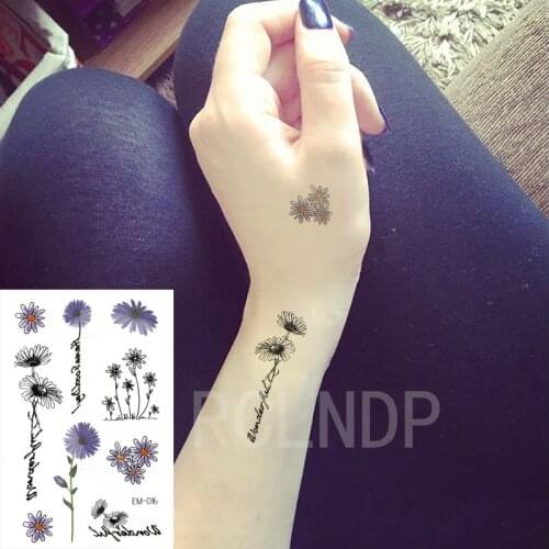 Waterproof Temporary Tattoo Sticker Daisy Flower "heaven Good Day!" English Sentence Fake Tatto Flash Tatoo Art for Women Men