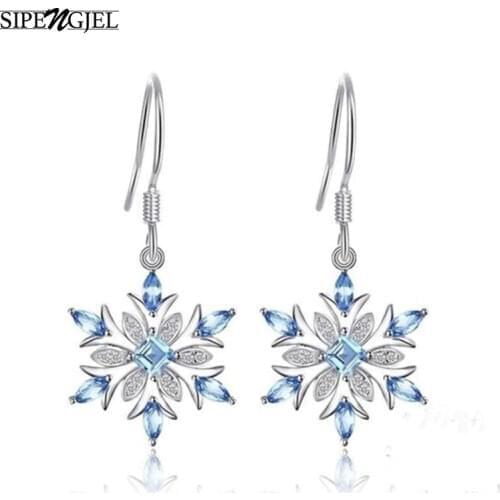 Trendy cubic Zirconia silver color Snowflake Christmas Earrings luxury Fashion Blue Cz Crystal Earrings For Women Jewelry 2019