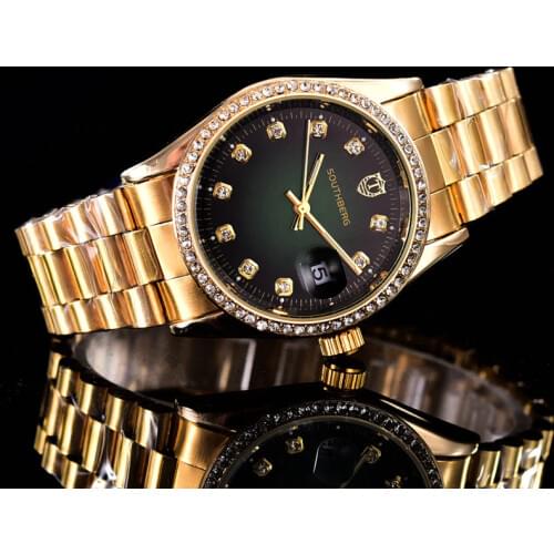 2020 SOUTHBERG Womens Chronograph Gold Sport Watch Ladies Diamond Xfcs Analog Female Quartz Wristwatch 3.6CM