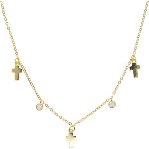 Top quality fine 925 sterling silver pave cubic zirconia white cz drop cross womenn charm choker jewelry summer design necklaces