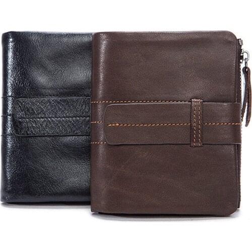 1 Piece Genuine Leather New Men Wallets With Coin Pocket Hasp & Zipper Male Clutch Casual Wallet For Credit Card Holder